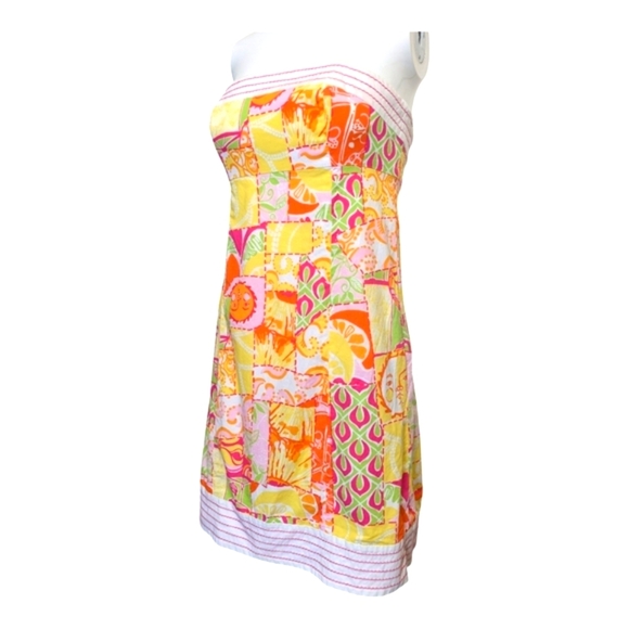 Lilly Pulitzer Bowen Strapless Sun Dress Pink Yellow Size 2 - Picture 1 of 6